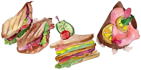 수채화 스타일에서 샌드위치 메뉴에 바탕에 수채화 패스트 — 스톡 사진