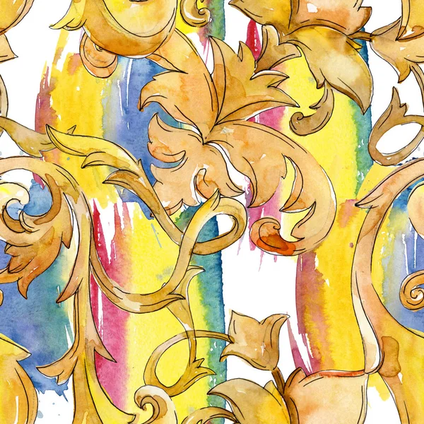 Kwiatowy Ornament Złota Monogram Izolowane Elementy Wystroju Barokowym Akwarela Ilustracja — Zdjęcie stockowe