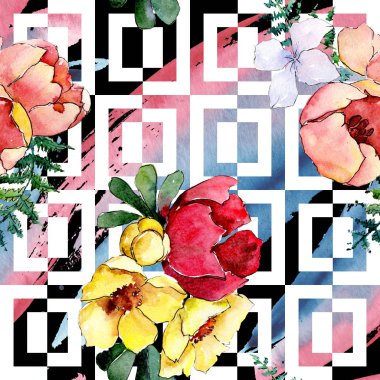 Buketler çiçek botanik çiçekler. Vahşi bahar yaprak izole. Suluboya resim kümesi. Suluboya çizim moda aquarelle izole. Sorunsuz arka plan deseni. Kumaş duvar kağıdı yazdırma doku.