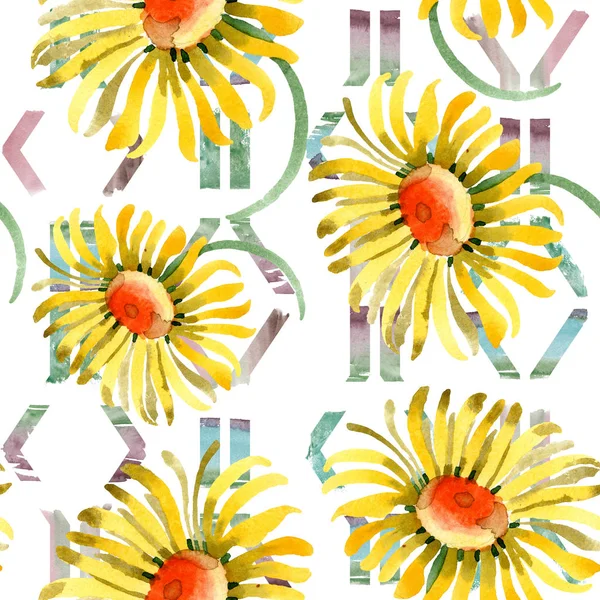 Fiori Botanici Margherita Gialla Fiordaliso Selvatico Set Illustrazione Acquerello Acquerello — Foto Stock