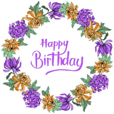 Vektör krizantem çiçek botanik çiçekler. Vahşi bahar yaprak izole kır çiçeği. Oyulmuş mürekkep sanat. Çerçeve kenarlığı süsleme Meydanı.