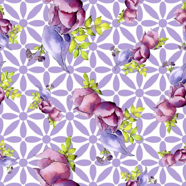 Buket kompozisyon çiçek botanik çiçekler. Suluboya arka plan illüstrasyon küme. Sorunsuz arka plan deseni.