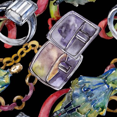 Moda kroki glamour çizimde bir suluboya stil izole öğesi. Sorunsuz arka plan deseni.