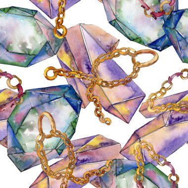 Renkli elmas taş takı mineraller. Suluboya kristal taş arka plan ayarlayın. Sorunsuz arka plan deseni.