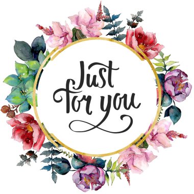 Buket kompozisyon çiçek botanik çiçekler. Suluboya arka plan illüstrasyon küme. Çerçeve kenarlığı süsleme Meydanı.