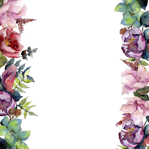 Composición ramo flores botánicas florales. Conjunto de ilustración de fondo acuarela. Marco borde ornamento cuadrado . — Foto de Stock