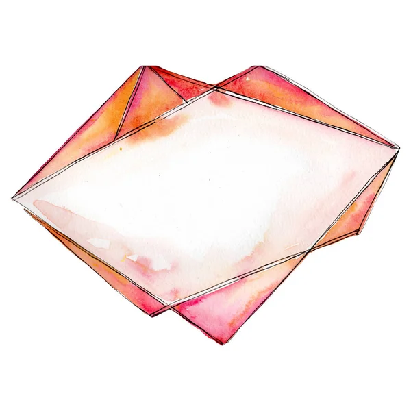 Rosa laranja diamante pedra jóias mineral isolado. Conjunto de ilustração de fundo de cristal aquarela . — Fotografia de Stock