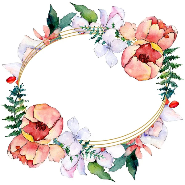 Blumensträuße botanische Blumen. Aquarell Hintergrundillustration Set. Rahmen Rand Ornament Quadrat. — Stockfoto