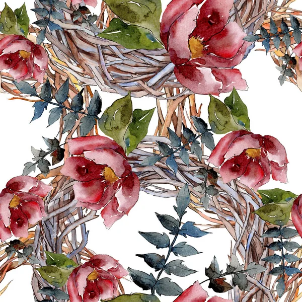 花束組成花植物花。水彩画背景イラスト セット。シームレスな背景パターン. — ストック写真