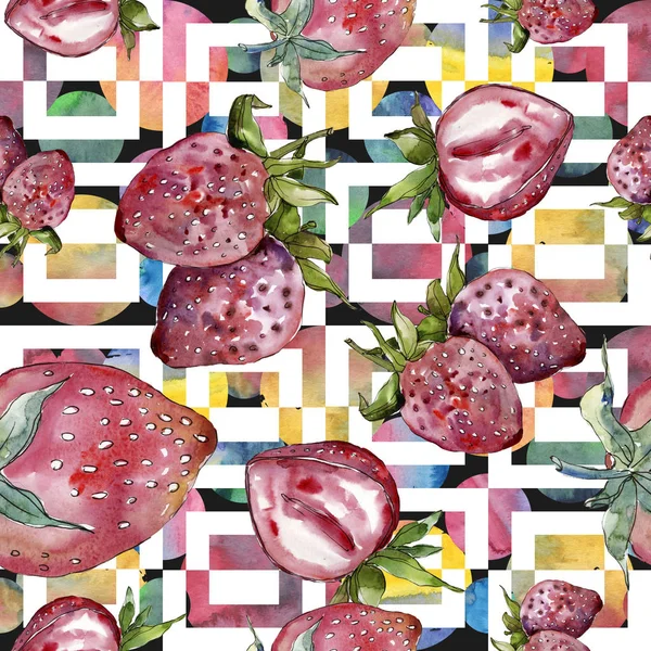 Comida saludable fresa en un estilo acuarela aislado. Juego de ilustración en acuarela. Patrón de fondo sin costuras . —  Fotos de Stock