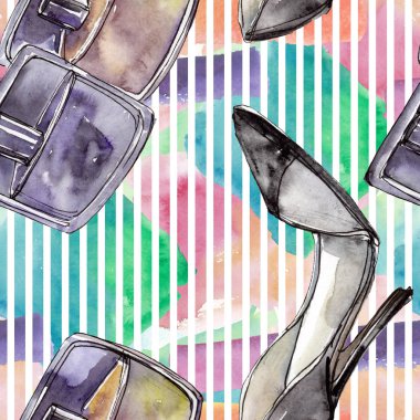 Moda kroki glamour çizimde bir suluboya stil izole öğesi. Sorunsuz arka plan deseni.