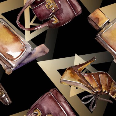 Moda kroki glamour çizimde bir suluboya stil izole öğesi. Sorunsuz arka plan deseni.