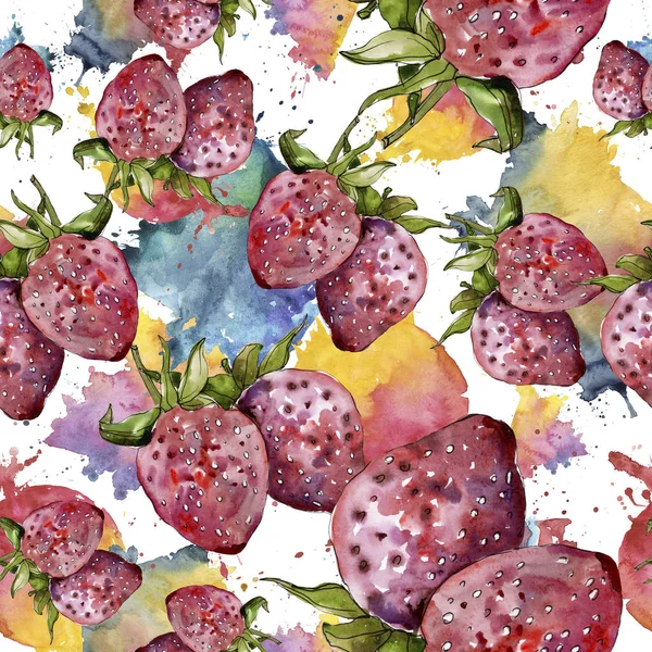 Erdbeere gesunde Nahrung in einem Aquarell-Stil isoliert. Aquarell-Illustrationsset vorhanden. nahtloses Hintergrundmuster. — Stockfoto