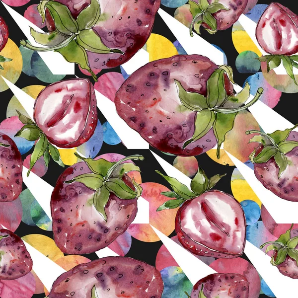 草莓健康食品在水彩画风格隔离。水彩插图集。无缝的背景模式. — 图库照片