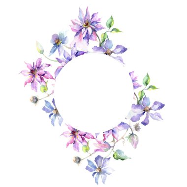 Mavi menekşe akasma buket botanik çiçek. Suluboya arka plan illüstrasyon küme. Çerçeve kenarlığı süsleme Meydanı.