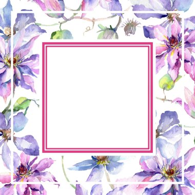 Mavi menekşe akasma buket botanik çiçek. Suluboya arka plan illüstrasyon küme. Çerçeve kenarlığı süsleme Meydanı.