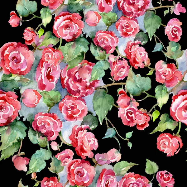 Ramo de rosas rojas flores botánicas florales. Conjunto de ilustración de fondo acuarela. Patrón de fondo sin costuras . — Foto de Stock