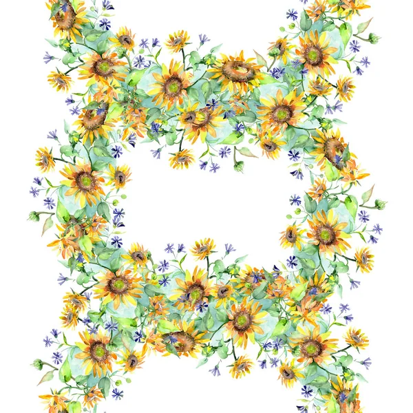 Bouquet de tournesol fleurs botaniques florales. Ensemble d'illustration de fond aquarelle. Modèle de fond sans couture . — Photo