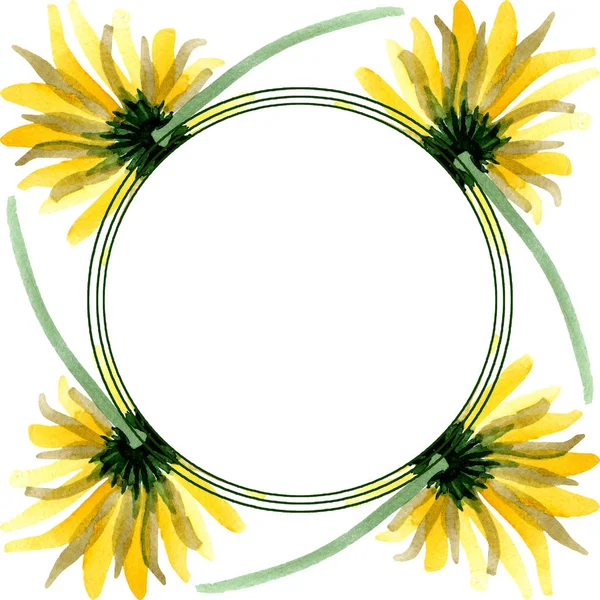 Fiori botanici floreali margherita gialla. Acquerello sfondo illustrazione set. Quadrato ornamento bordo cornice . — Foto Stock