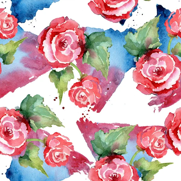 Ramo de rosas rojas flores botánicas florales. Conjunto de ilustración de fondo acuarela. Patrón de fondo sin costuras . — Foto de Stock