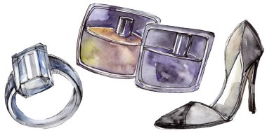 Moda kroki glamour çizimde bir suluboya stil izole öğesi. Suluboya arka plan ayarlamak.