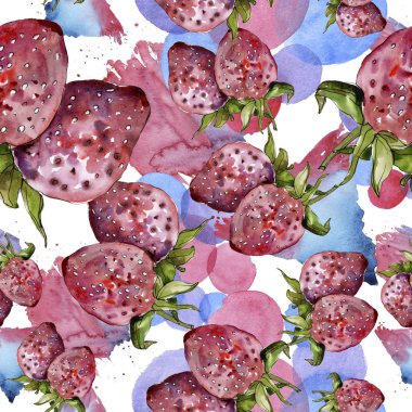 Çilek sağlıklı gıda izole bir suluboya tarzında. Suluboya resim kümesi. Sorunsuz arka plan deseni.