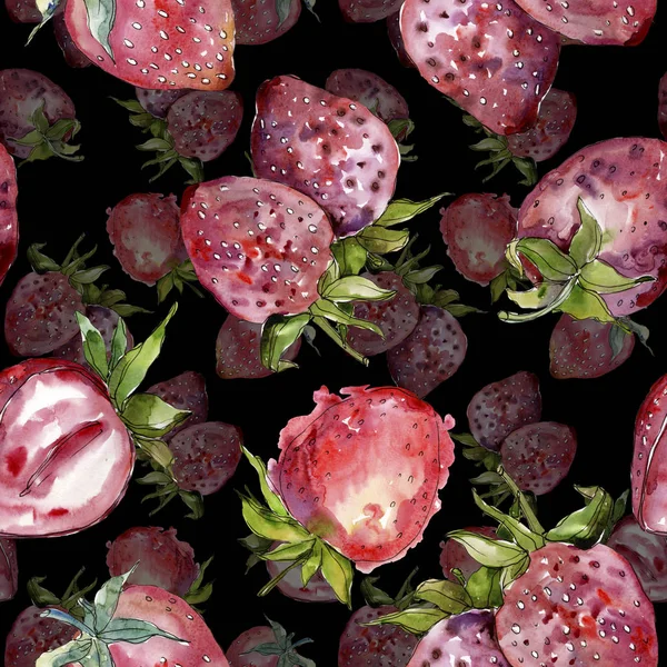 草莓健康食品在水彩画风格隔离。水彩插图集。无缝的背景模式. — 图库照片
