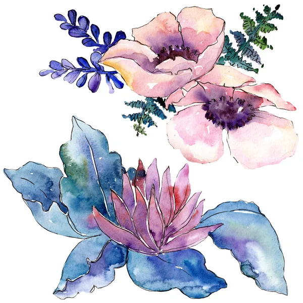 Purple bouquet foral botanical flowers. Watercolor background set. Isolated bouquet illustration element. — Stock Photo, Image