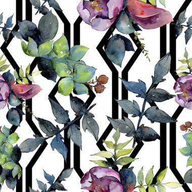Buket kompozisyon çiçek botanik çiçekler. Suluboya arka plan illüstrasyon küme. Sorunsuz arka plan deseni.