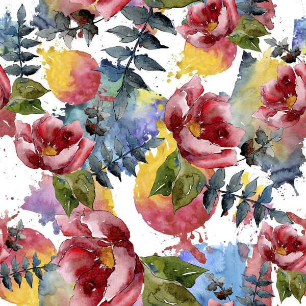 Bouquet composition floral botanical flowers. Watercolor background illustration set. Seamless background pattern.