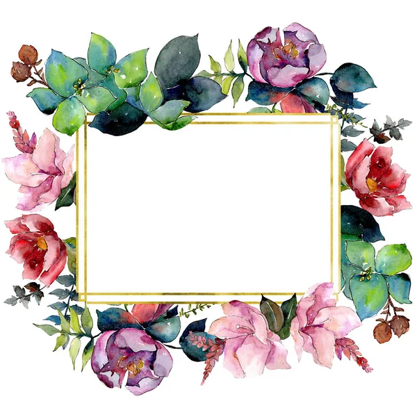 Composition du bouquet fleurs botaniques florales. Ensemble d'illustration de fond aquarelle. Cadre bordure ornement carré . — Photo