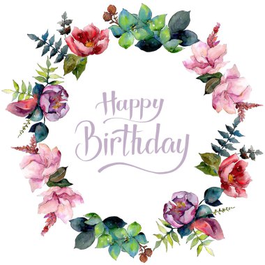 Buket kompozisyon çiçek botanik çiçekler. Suluboya arka plan illüstrasyon küme. Çerçeve kenarlığı süsleme Meydanı.