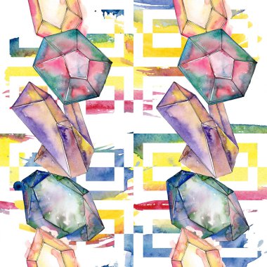 Renkli elmas taş takı mineraller. Suluboya kristal taş arka plan ayarlayın. Sorunsuz arka plan deseni.