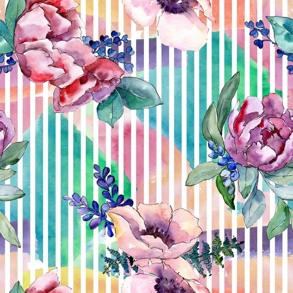 Purple bouquet floral botanical flower. Watercolor background illustration set. Seamless background pattern. — Stock Photo, Image