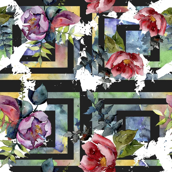 Bouquet composition floral botanical flowers. Watercolor background illustration set. Seamless background pattern. — Stock Photo, Image