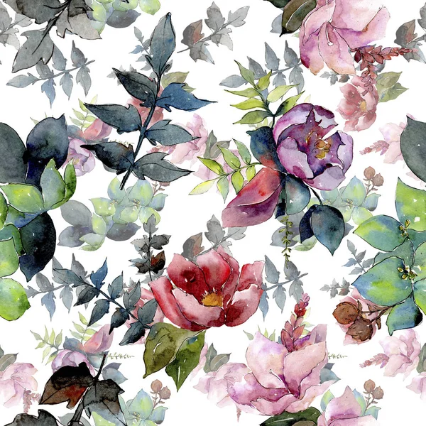 Boeket samenstelling floral botanische bloemen. Aquarel achtergrond afbeelding instellen. Naadloze achtergrondpatroon. — Stockfoto