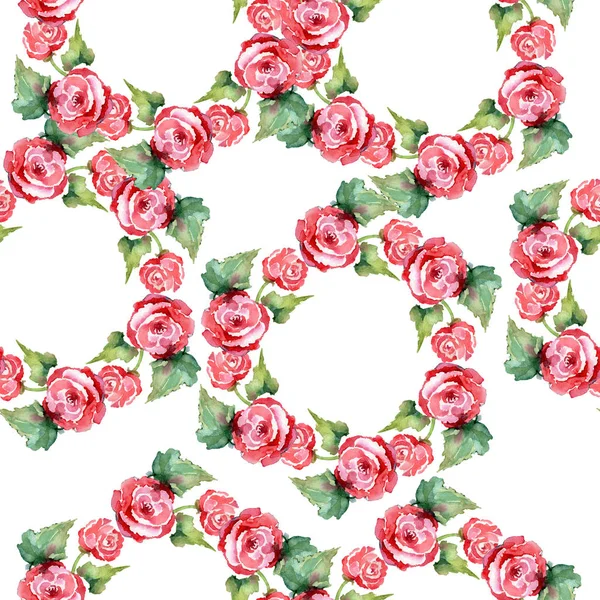 赤いバラの花束花植物の花。水彩画背景イラスト セット。シームレスな背景パターン. — ストック写真