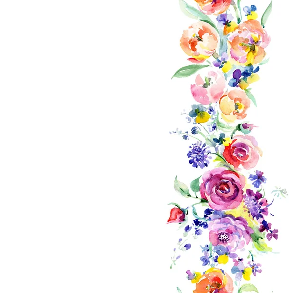 핑크 장미 꽃다발 꽃 식물 꽃. 수채화 배경 그림 설정 합니다. 원활한 배경 패턴. — 스톡 사진