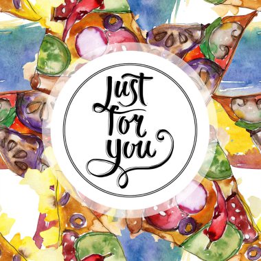 Fast food itallian pizza suluboya Stil kümesindeki. Suluboya çizilmiş arka plan ver. Çerçeve kenarlığı süsleme Meydanı.