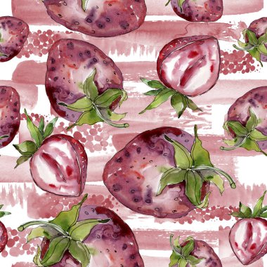 Çilek sağlıklı gıda izole bir suluboya tarzında. Suluboya resim kümesi. Sorunsuz arka plan deseni.