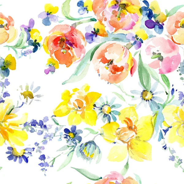 Rosa Rosenstrauß florale botanische Blumen. Aquarell Hintergrundillustration Set. nahtloses Hintergrundmuster. — Stockfoto