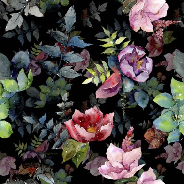 Buket kompozisyon çiçek botanik çiçekler. Suluboya arka plan illüstrasyon küme. Sorunsuz arka plan deseni.