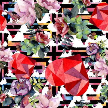 Buket kompozisyon çiçek botanik çiçekler. Suluboya arka plan illüstrasyon küme. Sorunsuz arka plan deseni.