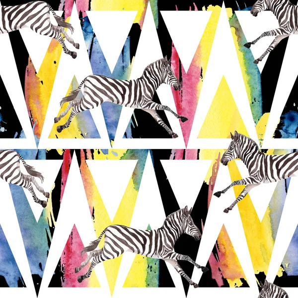 Exotische zebra wild dier in een aquarel stijl. Aquarel achtergrond afbeelding instellen. Naadloze achtergrondpatroon. — Stockfoto