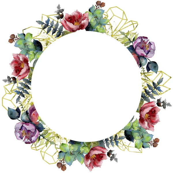 Composição de buquê flores botânicas florais. Conjunto de ilustração de fundo aquarela. Quadro borda ornamento quadrado . — Fotografia de Stock