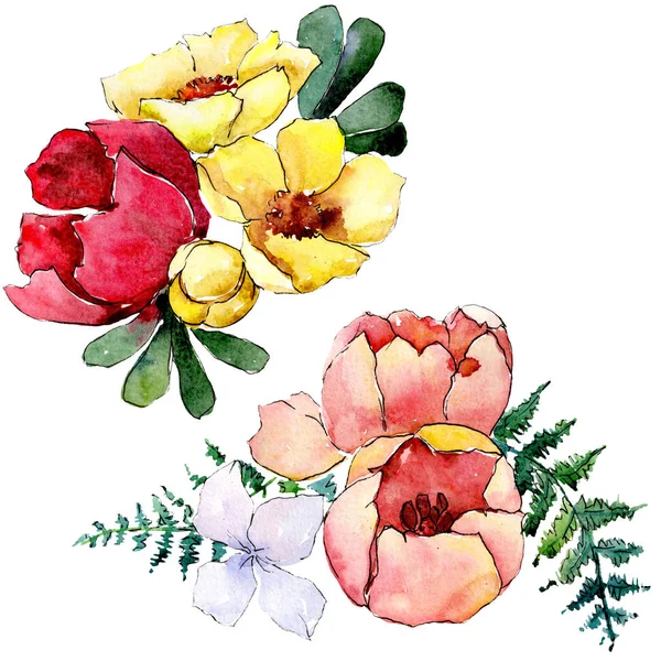 Bouquets fiori botanici floreali. Acquerello sfondo illustrazione set. Elemento di illustrazione bouquet isolato . — Foto Stock