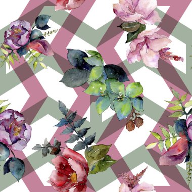 Buket kompozisyon çiçek botanik çiçekler. Suluboya arka plan illüstrasyon küme. Sorunsuz arka plan deseni.