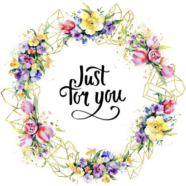 Buketler çiçek botanik çiçekler. Suluboya arka plan illüstrasyon küme. Çerçeve kenarlığı süsleme Meydanı.