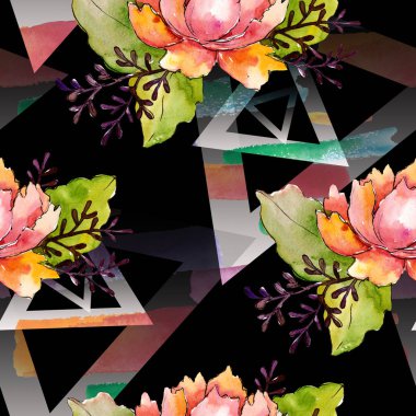 Mavi mor buket çiçek botanik çiçekler. Suluboya arka plan illüstrasyon küme. Sorunsuz arka plan deseni.