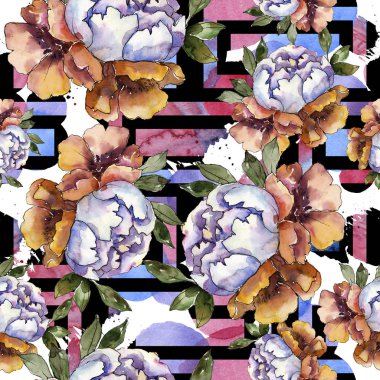 Buketler çiçek botanik çiçekler. Suluboya arka plan illüstrasyon küme. Sorunsuz arka plan deseni.